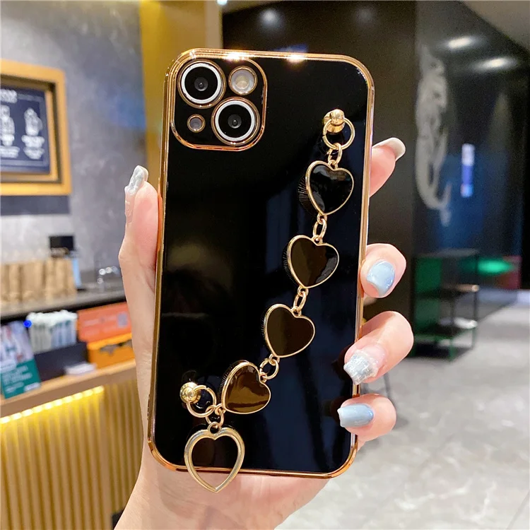 Luxury Silver Heart Case with Straps Bracelet for iPhone 14 Pro