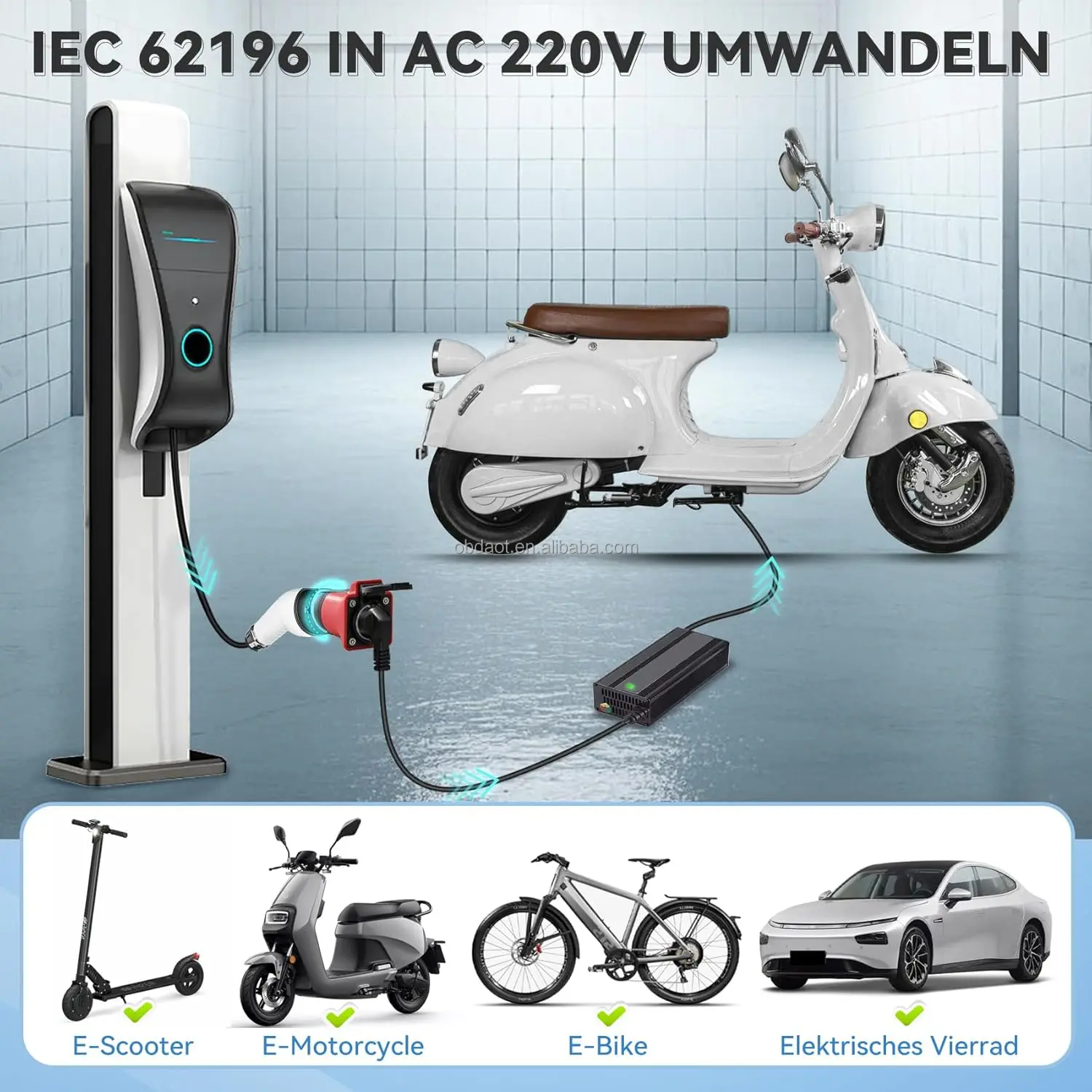 AOTAI Type 2 Charger 3.5kW 16A/13A/10A Adjustable Plug Type 2 to Swiss T13