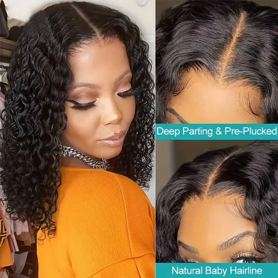 Natierlech Schwaarz Deep Wave Lace Front Echthaar Perück Bob_voghion.com