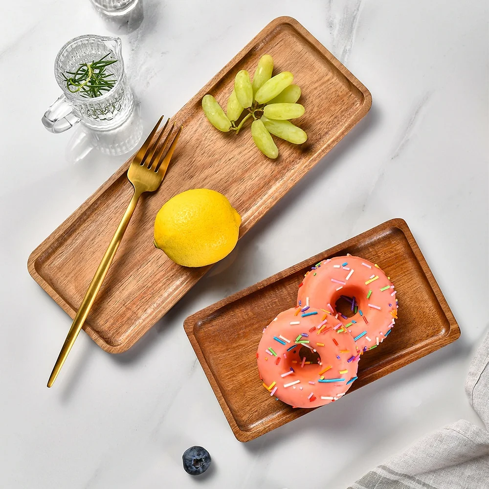 Modern Rectangular Wooden Serving Platters Long Sustainable Plate Dishes for Home or Wedding Solid Design for Restaurant Use