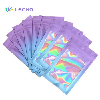 Reusable Material Clear Rainbow Holographic Packaging Bags Glossy Laser Zipper Lock Bag Candy Gift Packaging Plastic Jewelry Bag