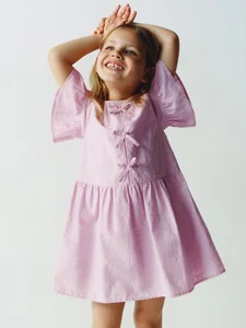 Solid Girls' Summer Dresses Eco-Friendly Sleeveless A-Line with Lace Decoration Sweet Square Collar Knee-Length Children's Dress