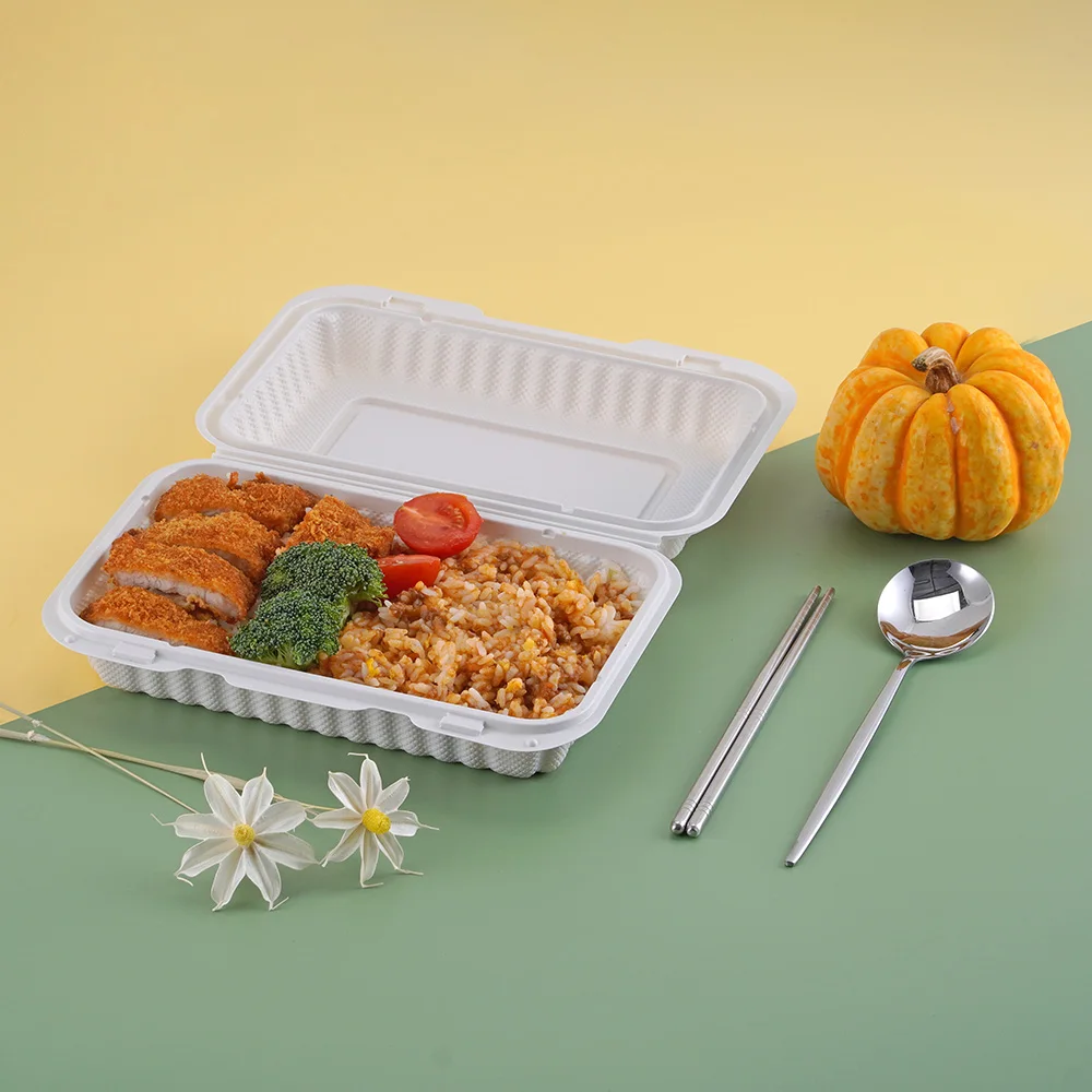 Recipiente De Comida Para Llevar Con Tapa Con Bisagras De Concha
