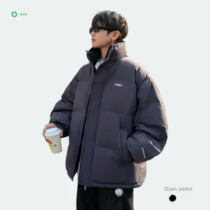 OEM Custom Design Waterproof Windproof Breathable Stand Fall/Winter Men's Casual Thick 90% Jacket Warmth Loose Fit Varsity Logo