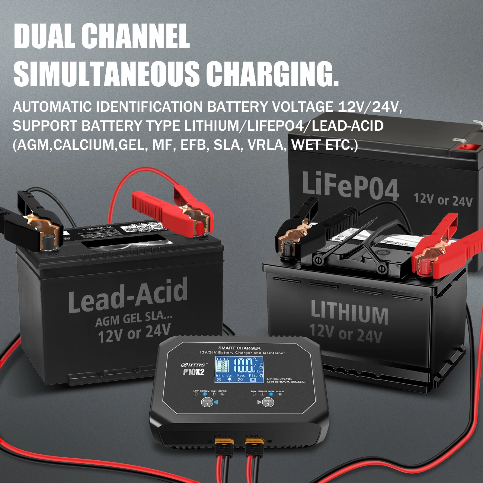 Chargeur de batterie intelligent 20 A, lithium, LiFePO4, plomb-acide  (AGM/Gel/SLA.) Chargeur de batterie