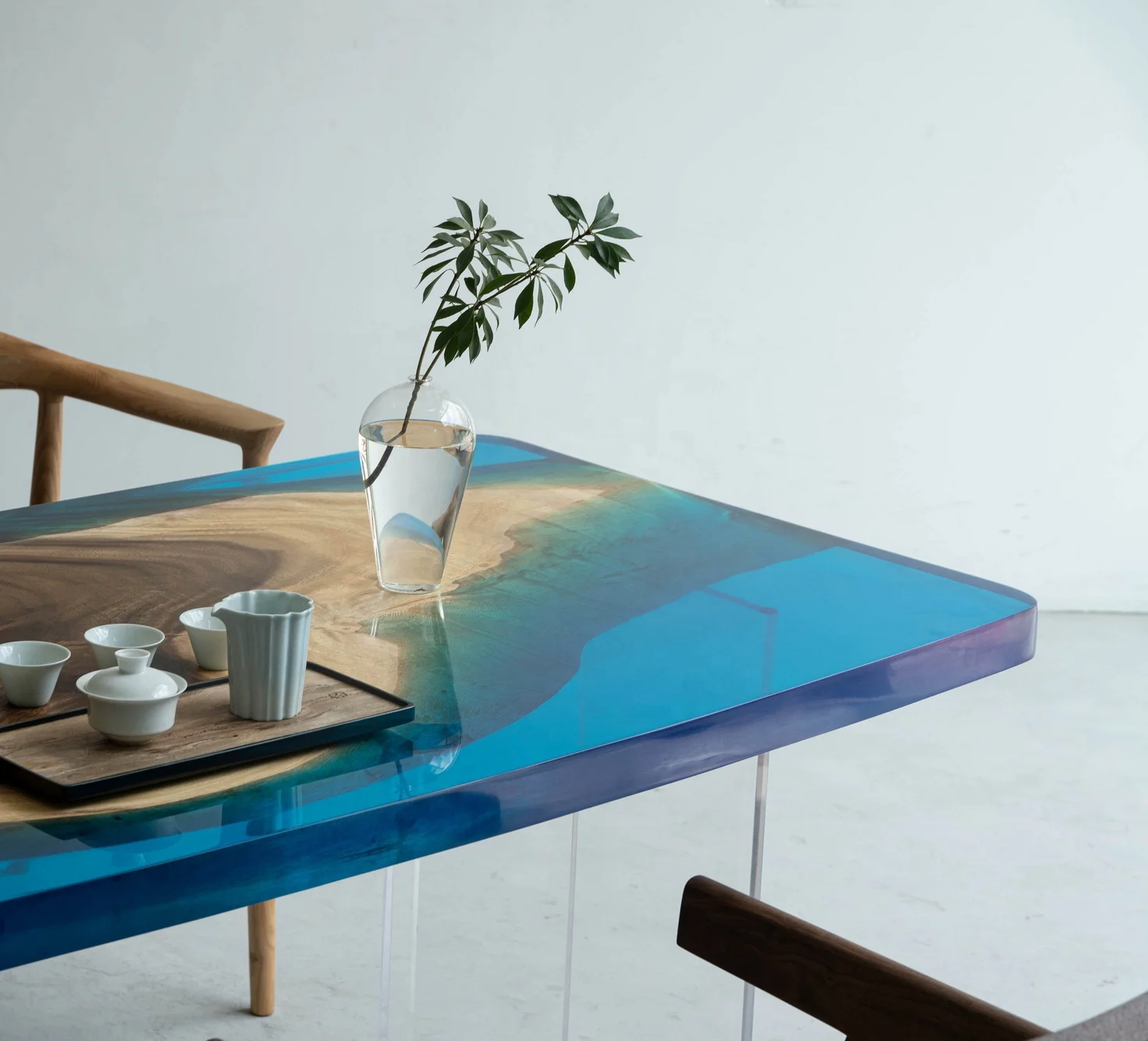 高級ダイニングテーブルセットエポキシ樹脂テーブルブルーオーシャン