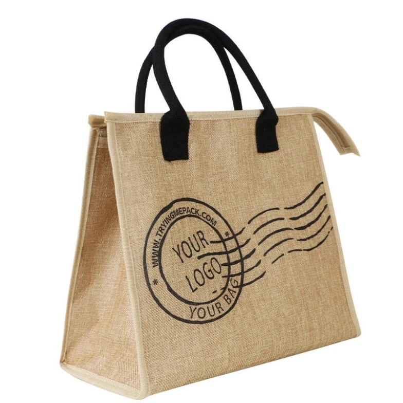 Wholesale High Quality Eco-Friendly Jute Burlap Cooler Tote Bag Custom Logo Fashionable Design