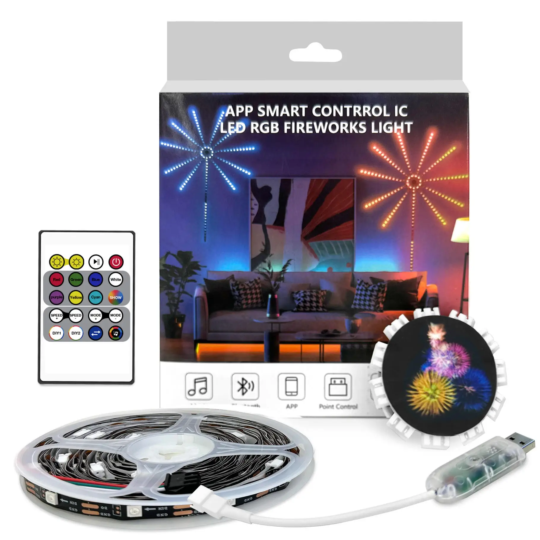 COYOLED Neon Strip Light Luces Led Para Habitacion 5050 RGB Fireworks Atmosphere Led Strip Light Music Sound Control for TV