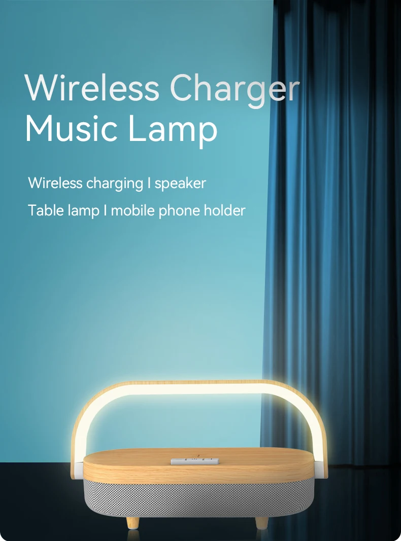 Best Sellers New Portable Wireless Rpeaker LED Desk Bedside Lamp With Wireless Charger Rechargeable Phone Holder Outdoor Speaker