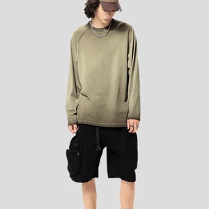 Wholesale Custom 270G Vintage Fashion Brand 100% Cotton Knitted Oversize Couples Acid-Washed Long Sleeves T-shirts