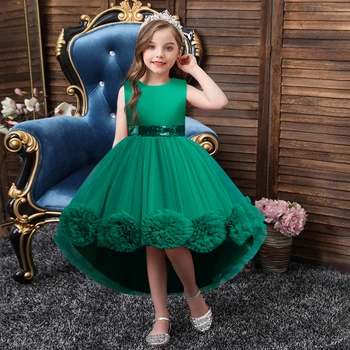 New Cute dress child girl knee length mesh flower gown for girls trailing baby girl birthday dresses for 3 years old
