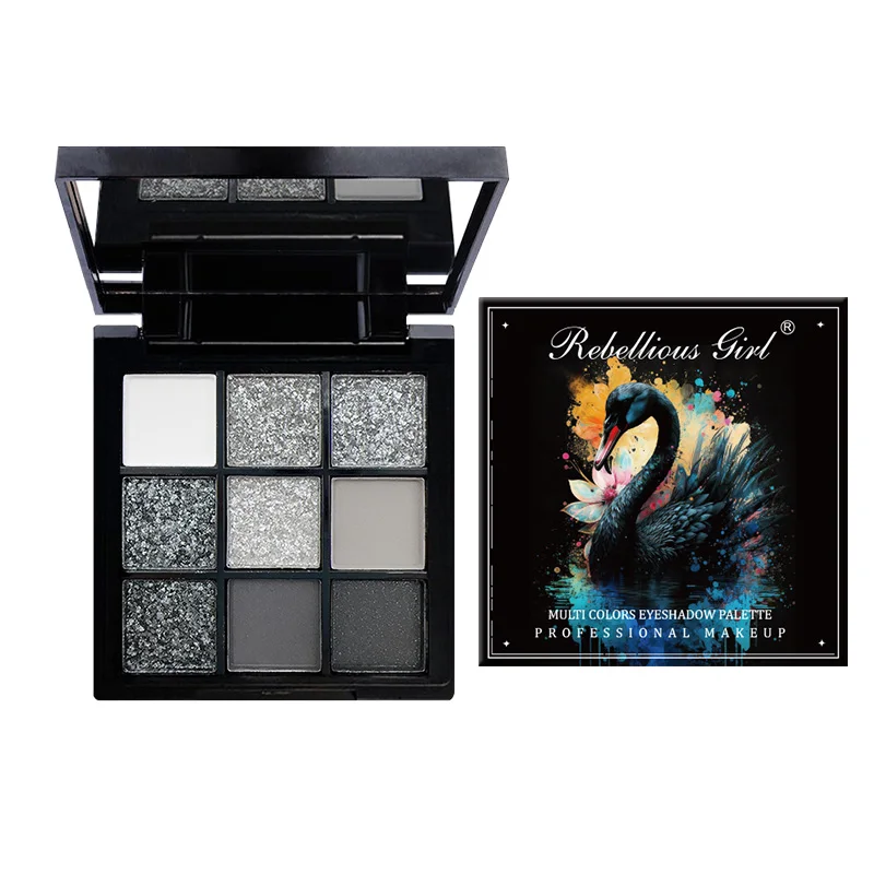 9-farbige Smokey Eyeshadow Palette – Matt & Glitzernd, Wasserfest, Mit Spiegel