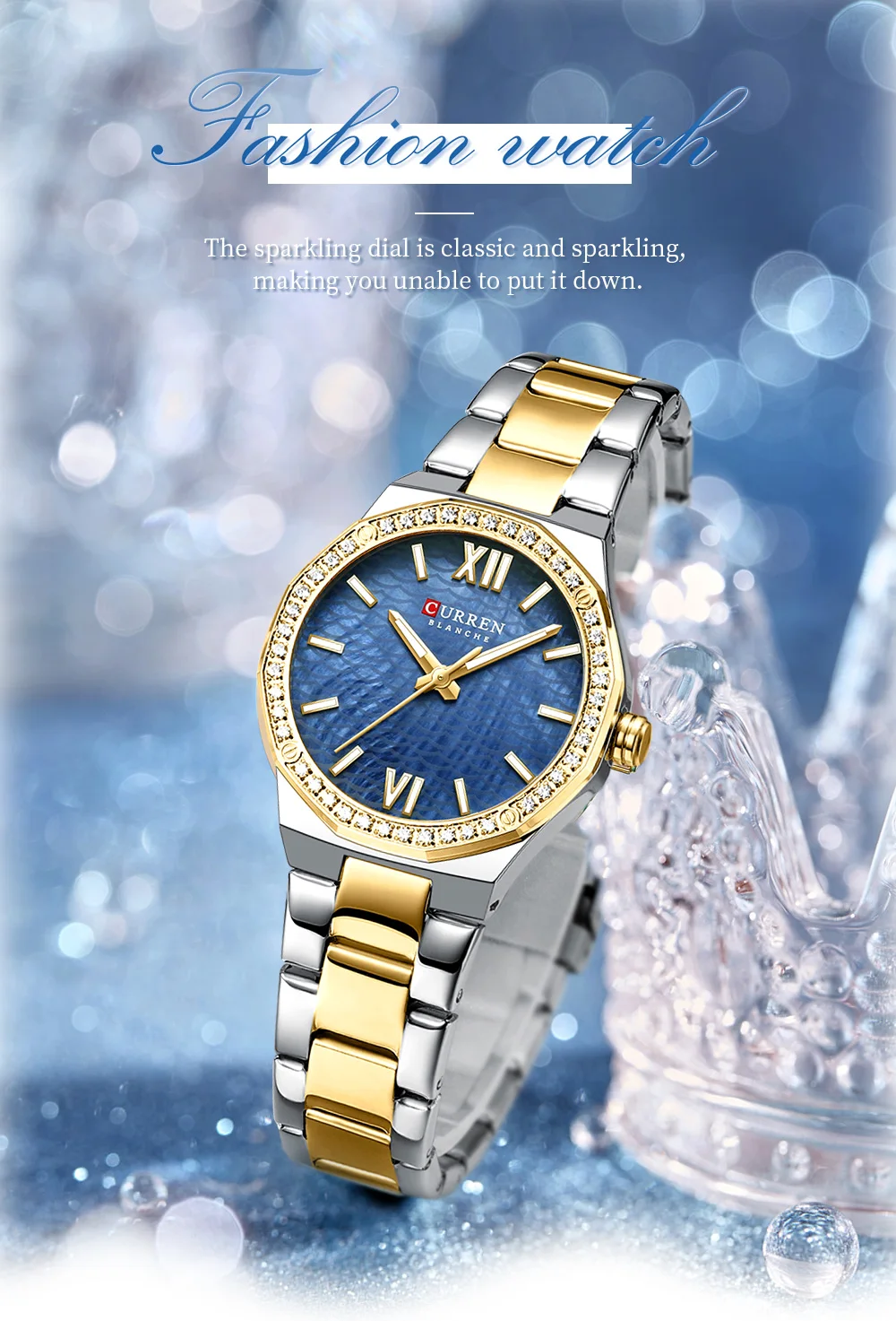 CURREN 9103 Elegant Rhinestone Ladies Watch Lightweight Luminous Quartz Watch Waterproof Stainless Steel Clock