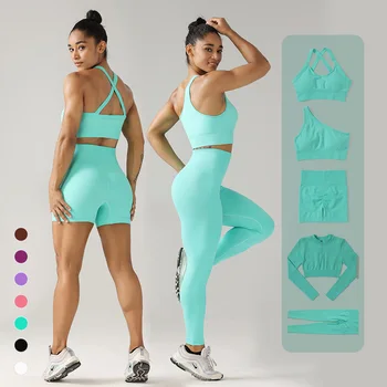 2023 Custom 5 Pieces Seamless Sportswear Active Wear Female Gym Workout ...
