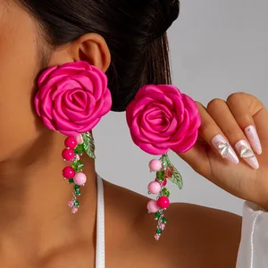 Pretty Big Rose Flowers Drop Earrings for Women New Simple Trend Design Jewelry Party Accessories Gift Wholesale