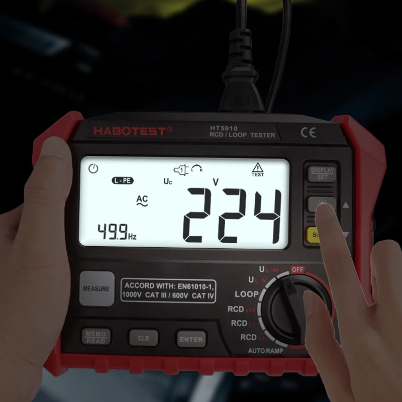 HABOTEST HT5910 Tripping Time Contact Currnt Alternating Black and Red Voltage RCD/LOOP Tester