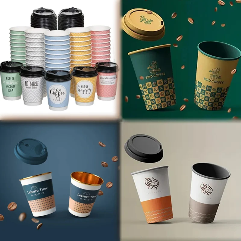 Custom Logo Coffee Packaging Cups Disposable Takeaway Takeout Corrugated Paper Cup Holder for Coffee Tea Drinking Carrier