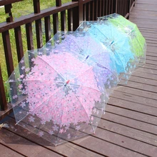 High Quality Transparent Rain Umbrella Beautiful Flowers Long Handle Clear Umbrellas for Women