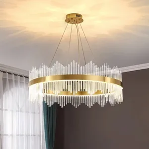 Modern Crystal Chandelier Round Gold LED Crystal Hanging Ceiling Light
