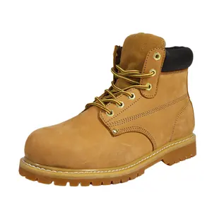 Mid Cut Yellow Nubuck Leather Safety Shoes