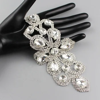 WedDecor Strass Applicazione Patch, Diamante di Cristallo Motivo per Decorazione, Cucito su, Sposa, Abito da Sposa, Festa Indossare, Accessori alla Moda, 65mm, Oro - Argento, 65mm