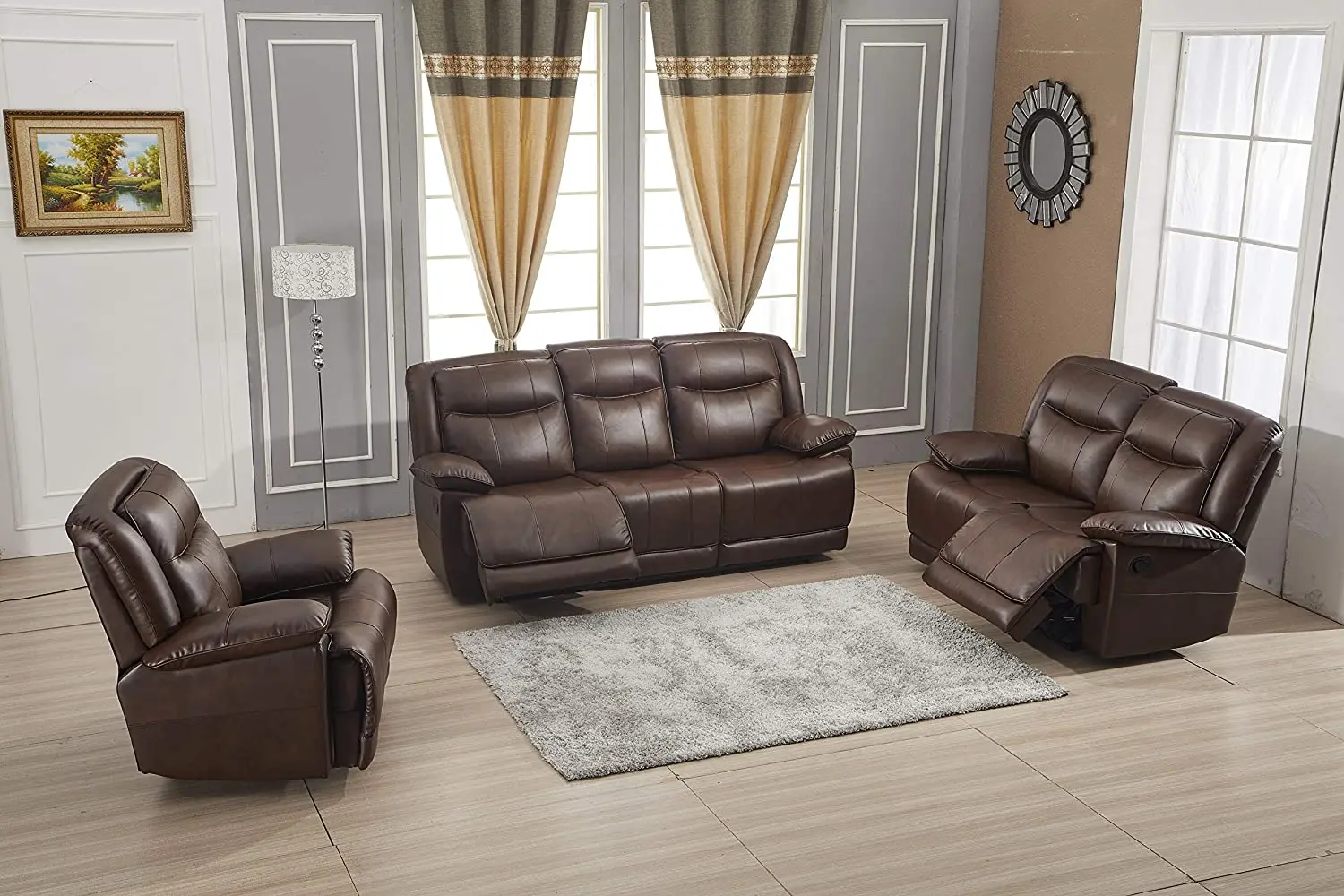 Sans Recliner Sofa Set Manual Pu Leather Reclinable For Living Room