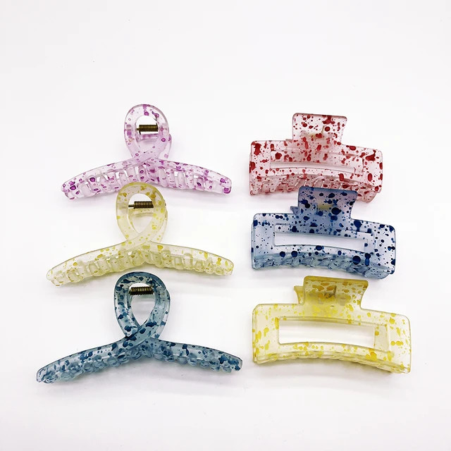 Korean Frosted Splash Ink Dots Hair Clip Claw Girls Transparent Candy Color Shark Hair Clip Ladies Large Resin Hair Claw Clips