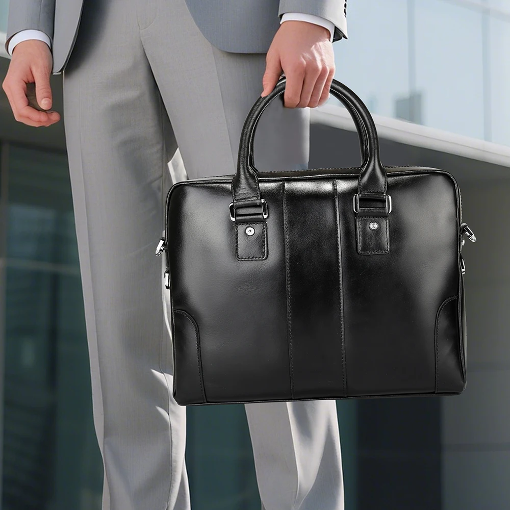 Factory Supply Fashion Design Black Man Laptop Bag Real Leather Waterproof Business Bag Briefcase for Man