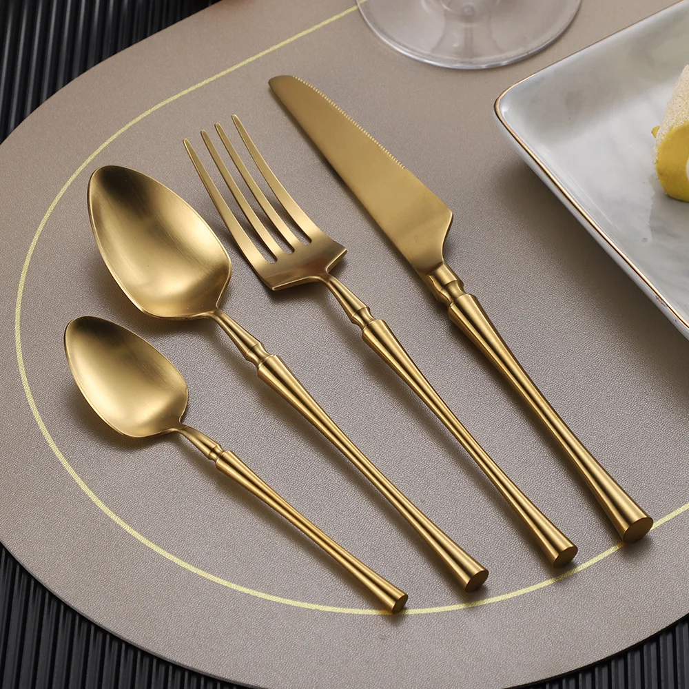 Luxury Gold Flatware Custom Logo Forks and Spoons Stainless Steel 18 10 Matte Gold Cutlery Set for Wedding