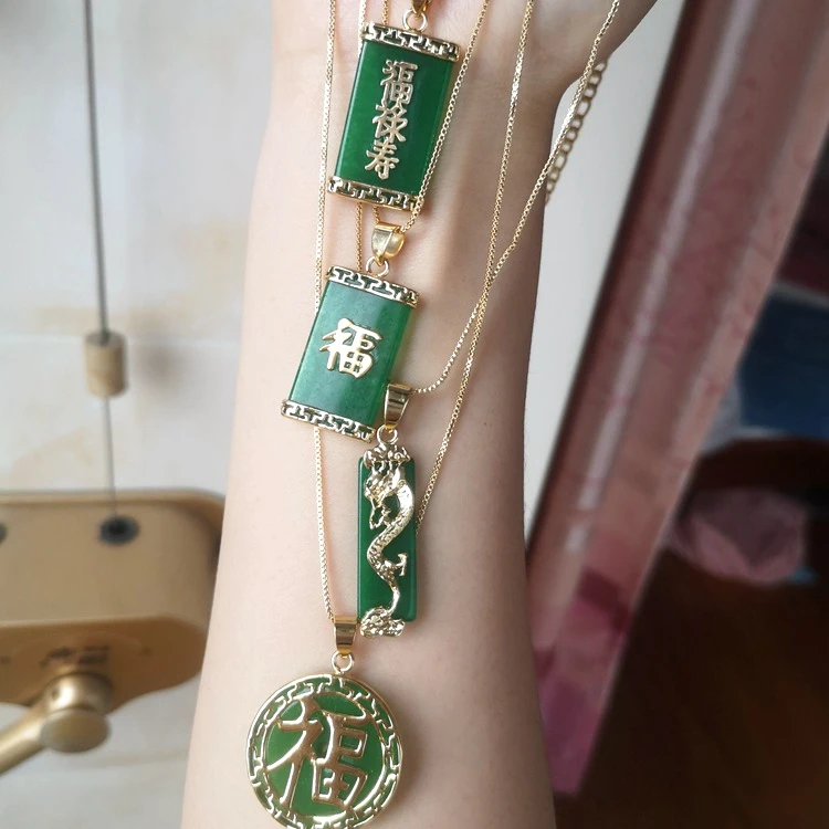 Green Jewelry for Family Necklace Fu Dragon Jade Emerald Jade HOT! Chinese Natural 10 Environmental Friendly Agate BOHEMIA Cz