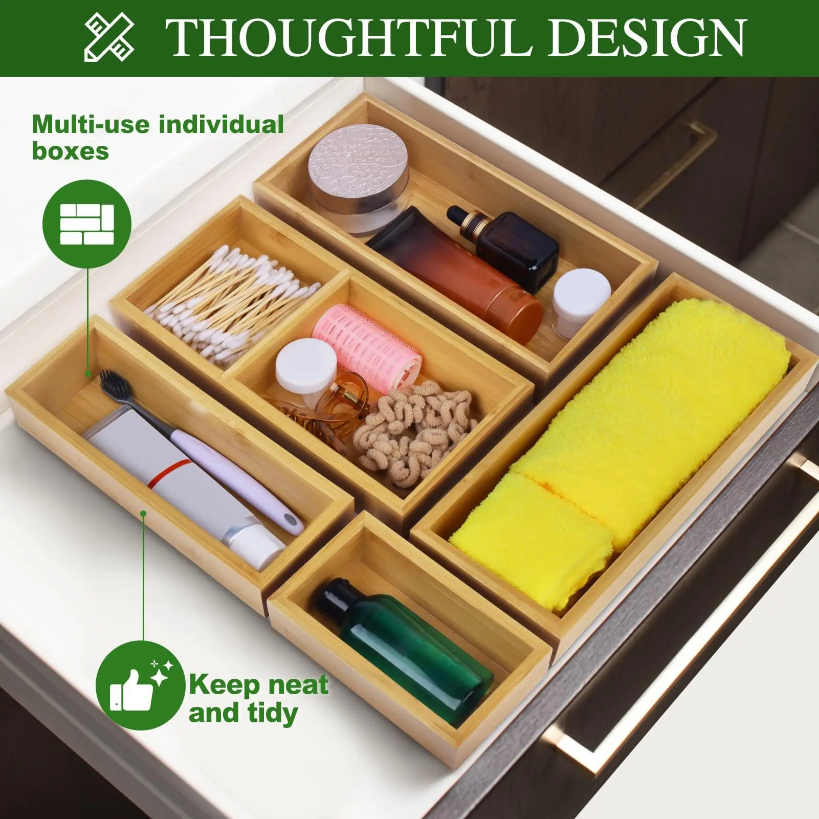 MultiUse Drawer Organizer Set Bamboo Storage Box Drawer Organizer Set ...