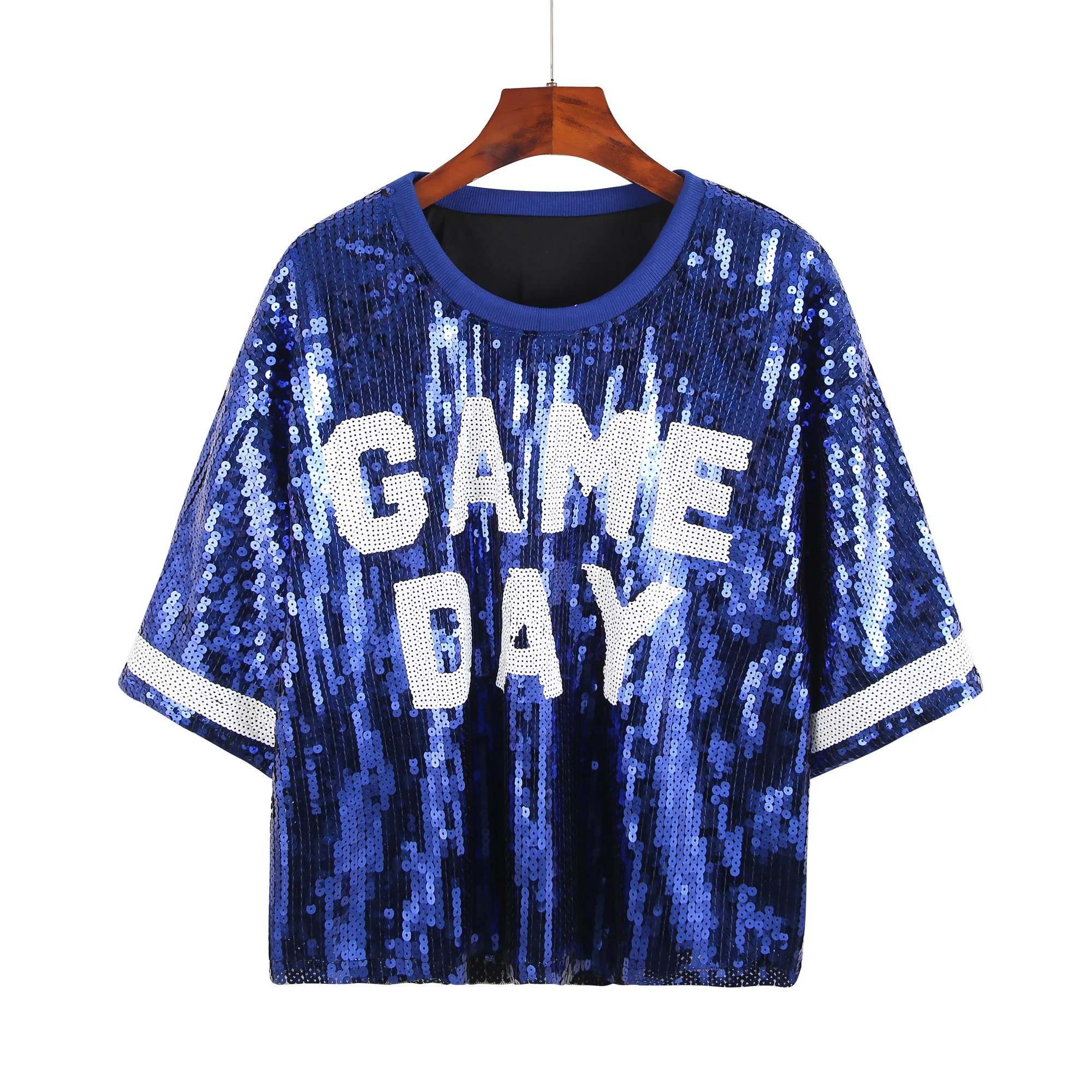 Custom Bling Football Baseball Game Day Sequin Shirt Sequins Top Jersey  Tops Women Short Sequined Shirts Wholesale, image size:2000x2000