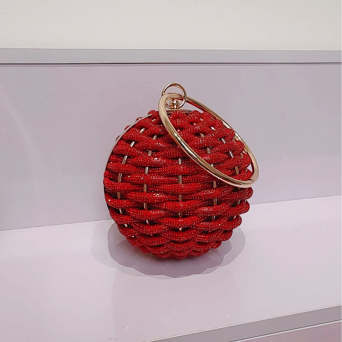 Luxury Exquisite Glossy Iron Metal Case Handbag Women Long Chain Evening Clutch Bag Portable Fits