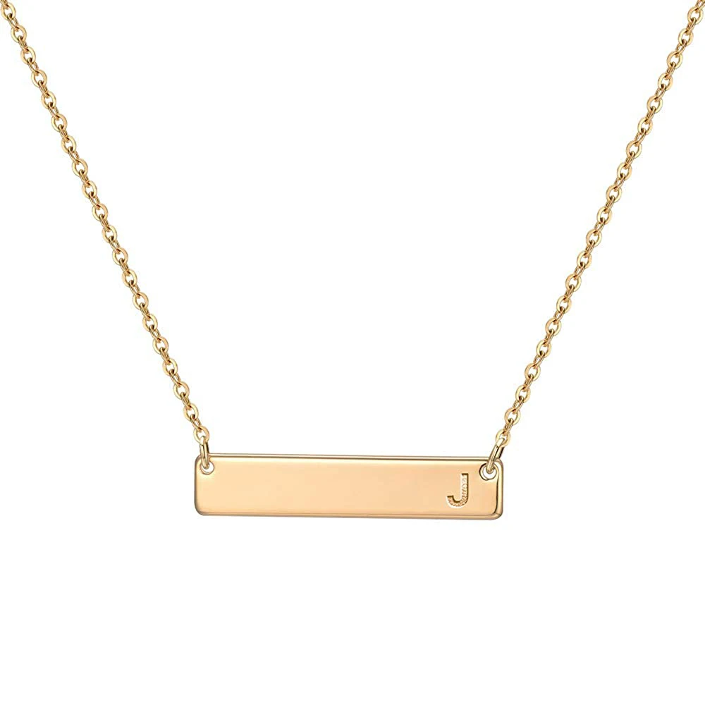 18k Gold Bar Initial Necklace For Women 