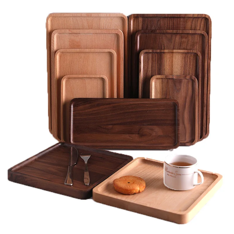High quality china custom round wood crafts food serving tray wooden floating bamboo service rolling tray with handles for tea