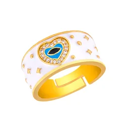 Newest Fashion Gold Filled Oil Dripping Cz Heart Ring Open Knuckle Twist Blue Evil Eyes Ring For Women Party