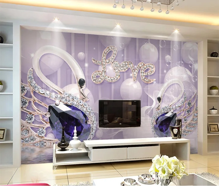 Love Wallpaper Home Decoration Swan Purple Jewelry 3d Wallpaper - Buy  Wallpaper Home Decoration,3d Wallpaper,Purple Wallpaper Product on  
