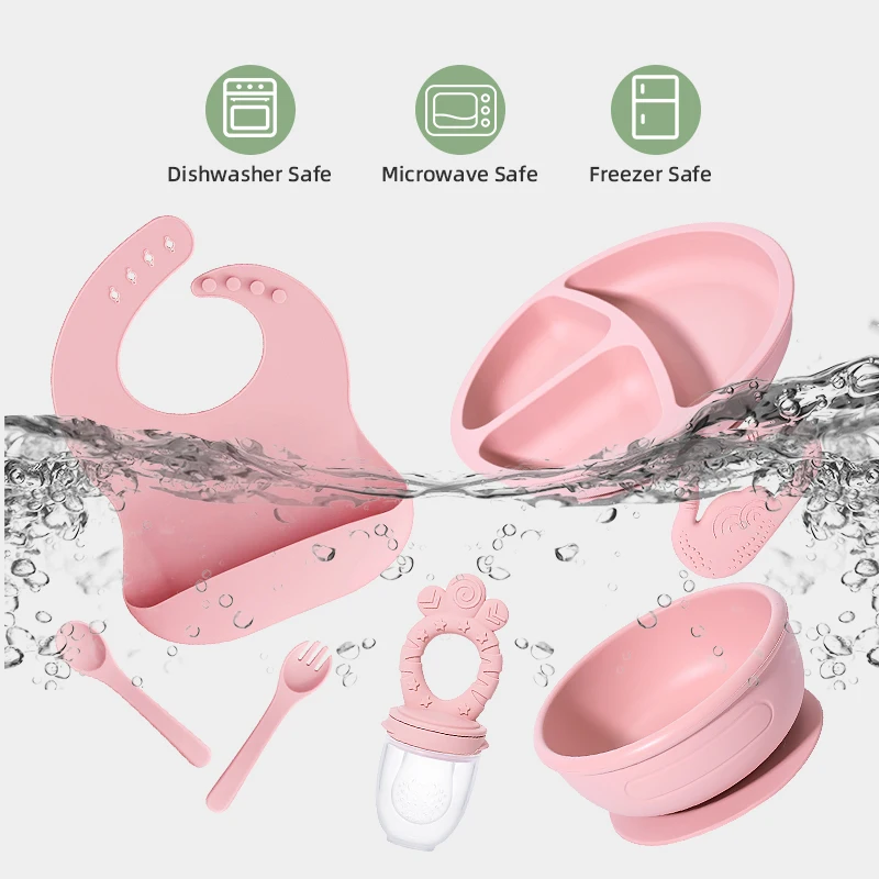 7 Pieces Baby Feeding Set Divided Plates Bowl with Suction  Silicone Baby Plates for Toddler Plato De Silicona Para Bebe