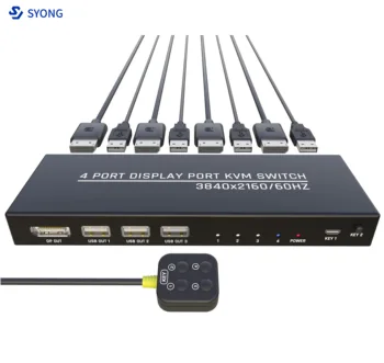 SYONG 4K@60Hz KVM Switch 4 Computers KVM Switch Displayport One Monitor Switch to Share Mouse Keyboard Printer USB 2.0 Device