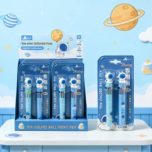 2 Pcs Blister Card 10-Color Retractable Pen Astronaut Style Multicolor Pen for Students Professionals