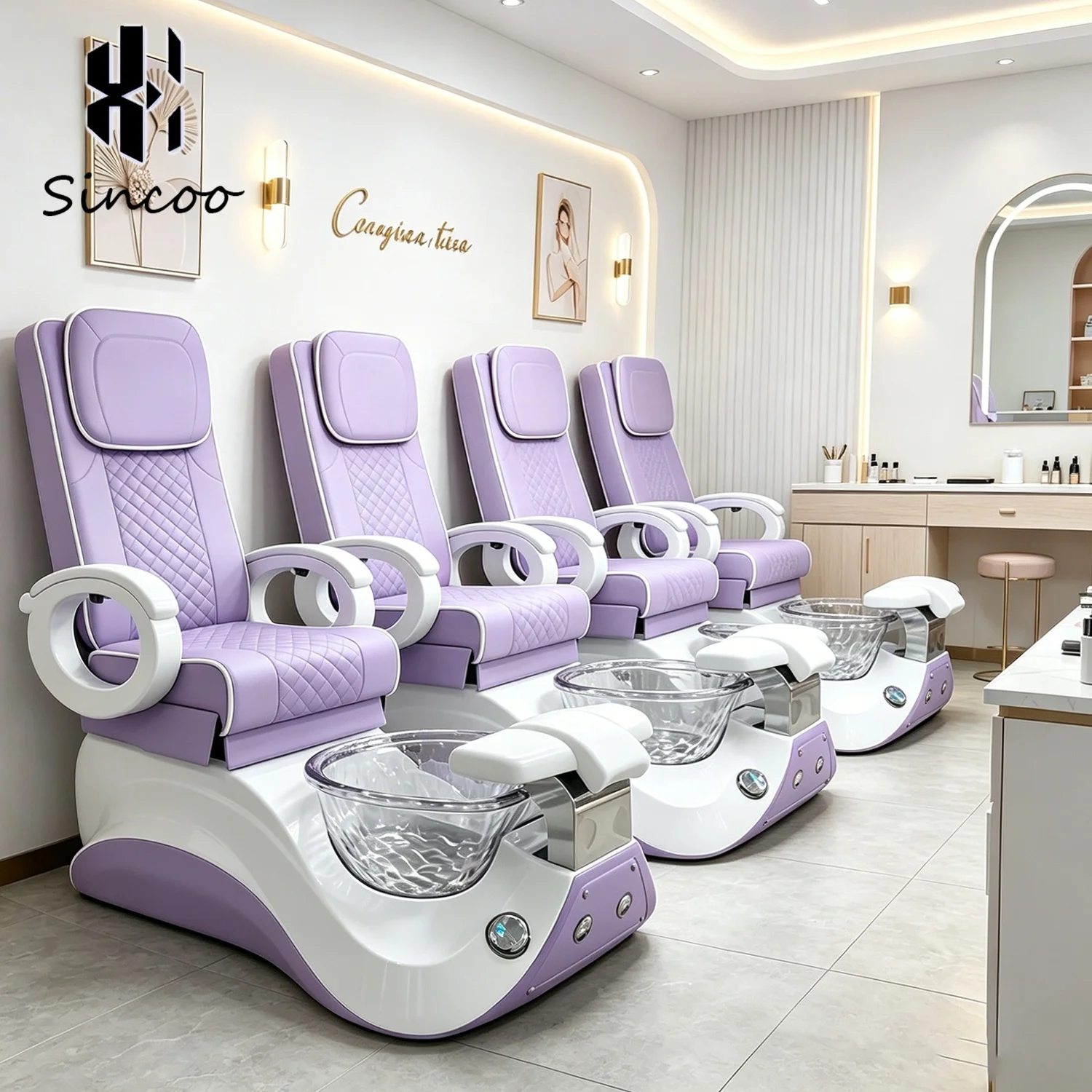 Purple Multifunctional Electric Spa Foot Massage Pedicure Chair Customizable Color Drainage Pump 7-Color LED Lamp Plastic