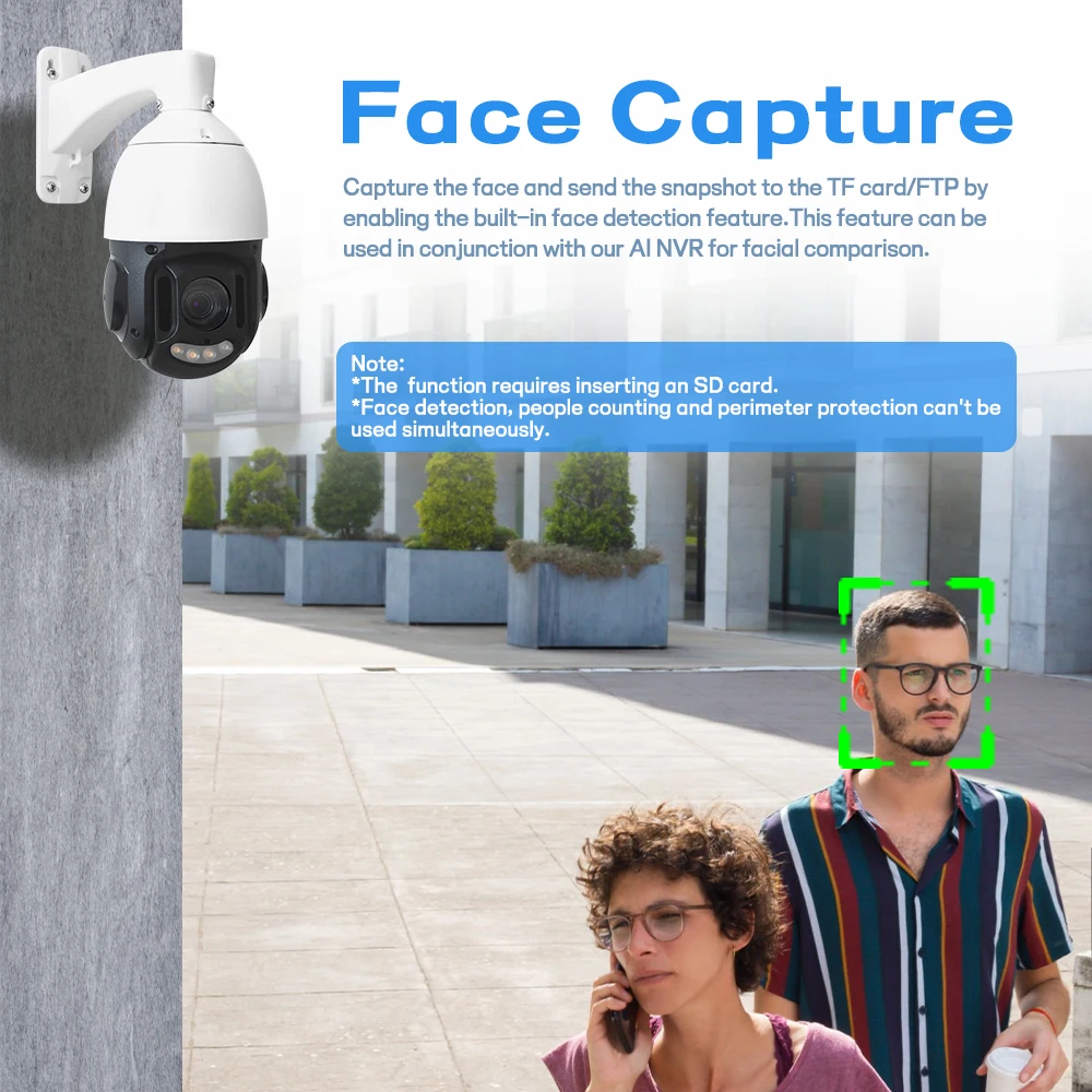 Auto Tracking POE PTZ IP 4MP 5MP Flash Lights Dahua Dome Camera 5MP Face Recognition Camera AI 100M IR PTZ Uniview Camera