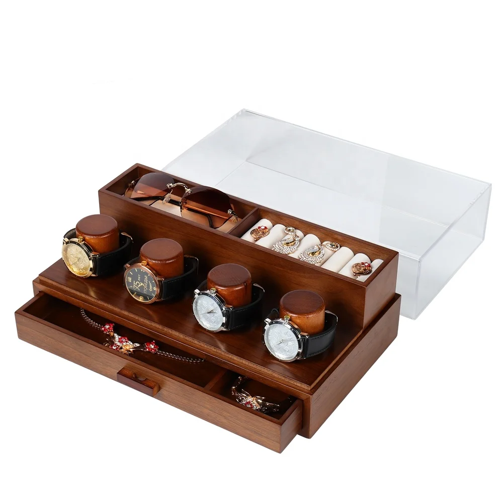 ODM/ OEM Handmade Custom Logo Men Jewelry Display Storage Holder Wood Watch Case Box