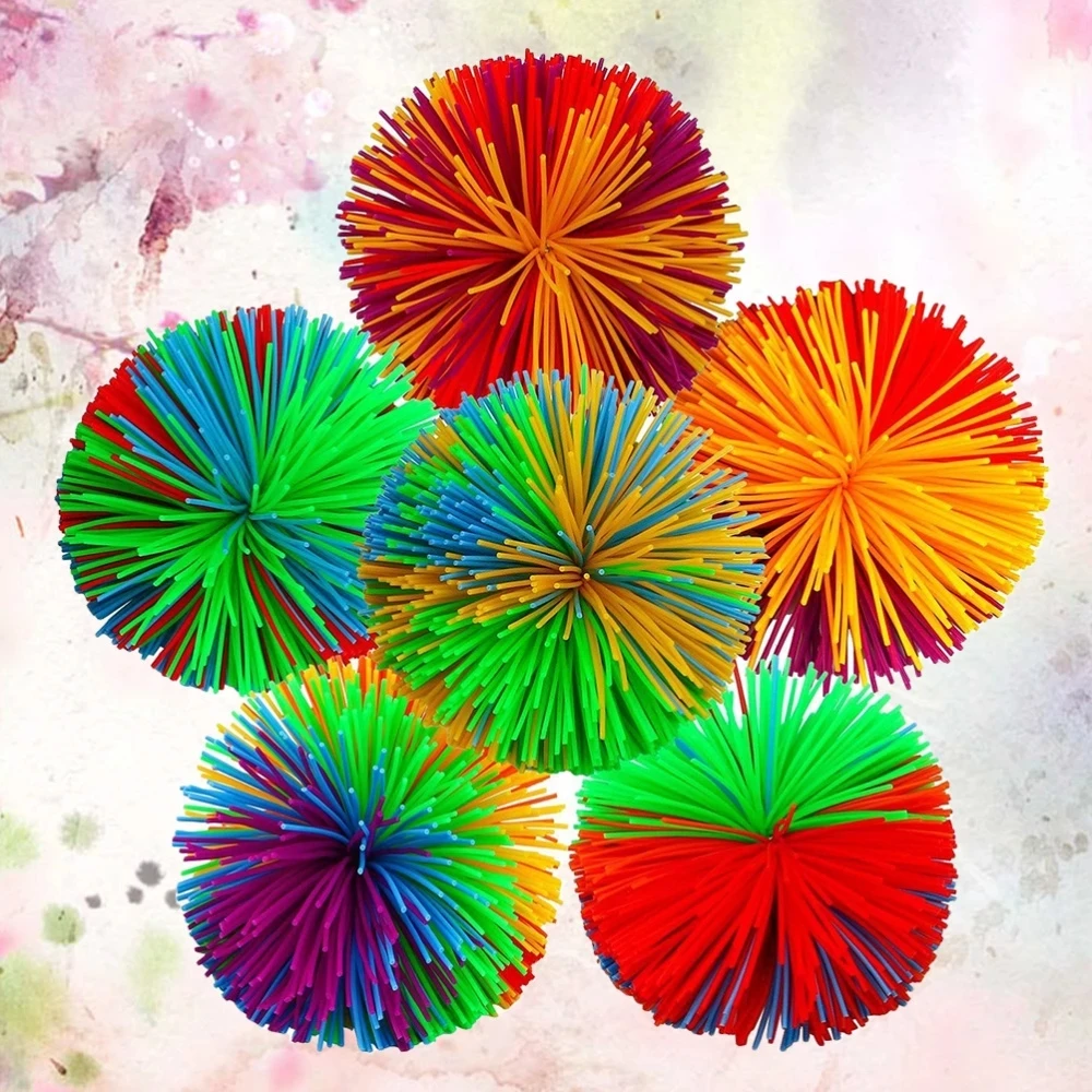 Silicone Monkey Stringy Rainbow Pom Bouncing Fluffy Jugging Play Toy Balls