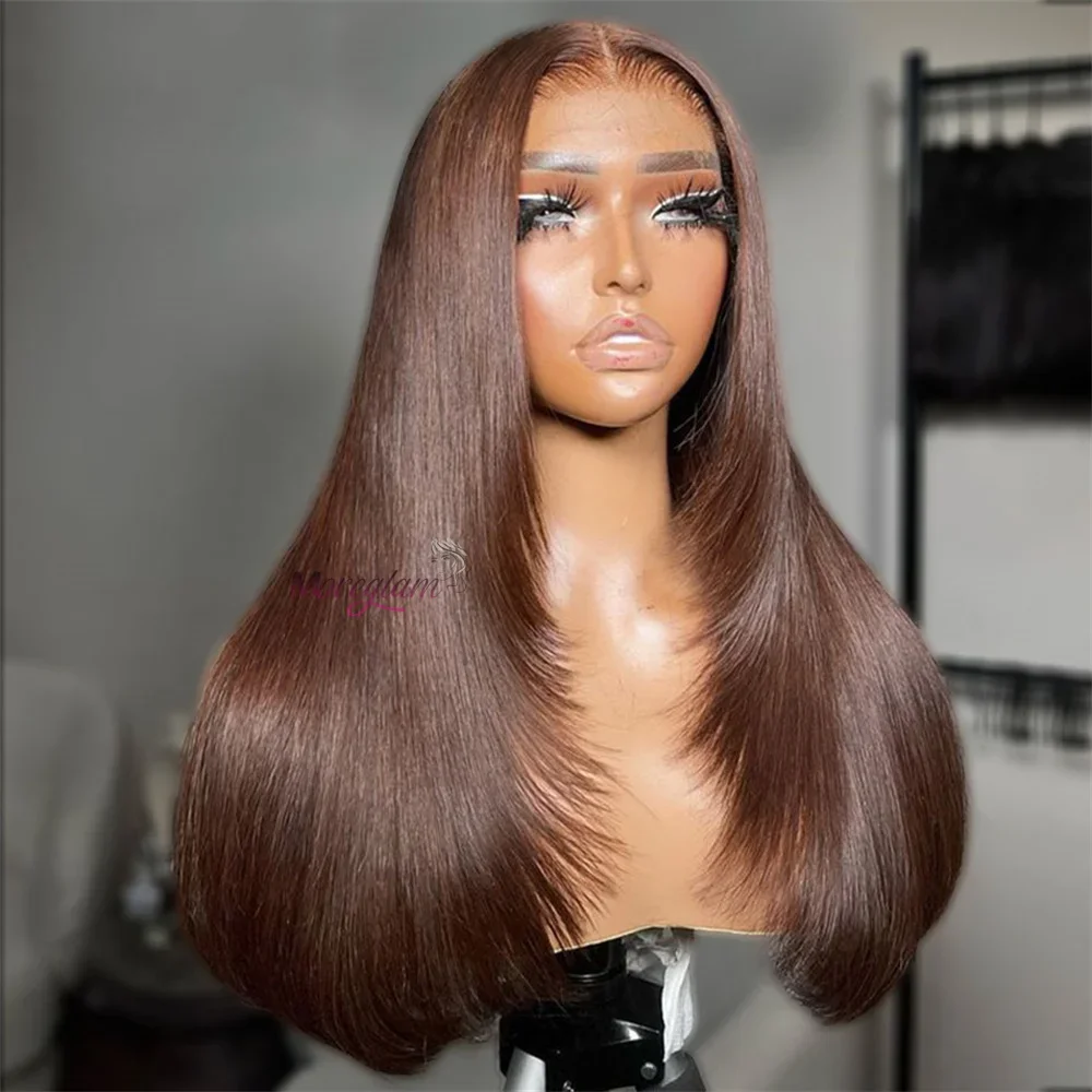 Chocolate Brown Short Bob Wig Human Hair 13x4 Lace Front Wig Brown Straight Short Bob Wigs For Woman Bleached Bob Wig_voghion.com