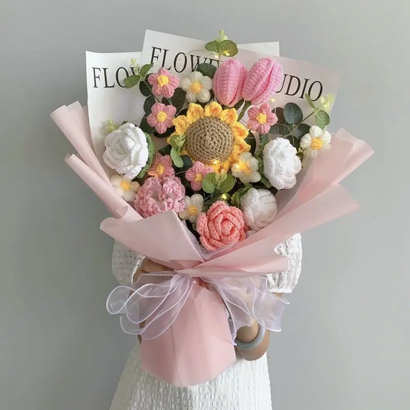 New Creative Gifts Product Handmade Knitting Large Bouquet Flowers Wool ...