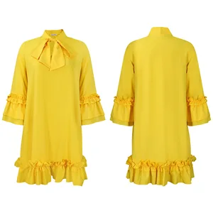 Plus Eco-Friendly Breathable Washable Anti-Wrinkle Casual Knee-Length Natural Waist Dress for Women Butterfly Sleeve Solid Shift