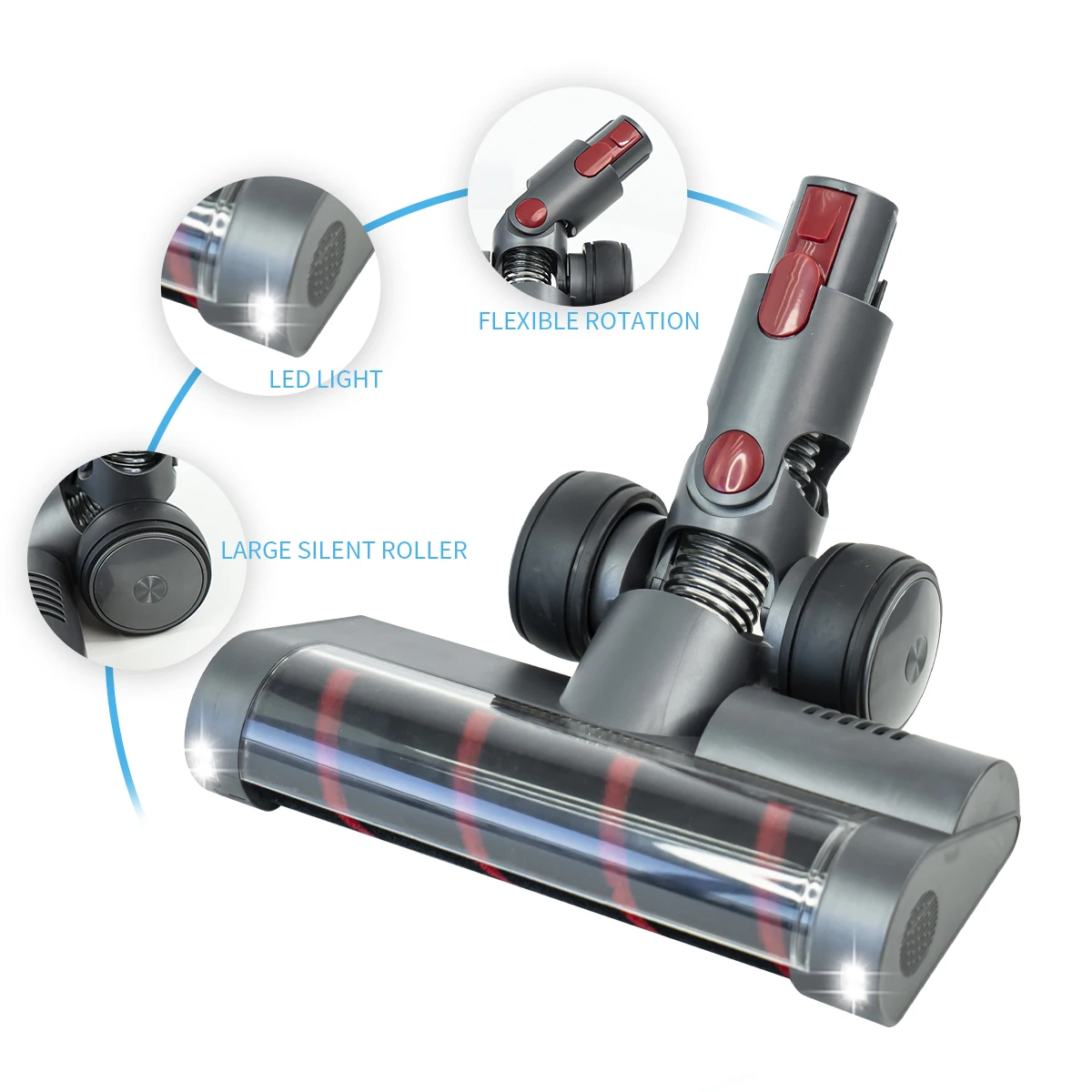 Electric Detachable Hard Floor Carpet Led Light Brush For Dysons V11