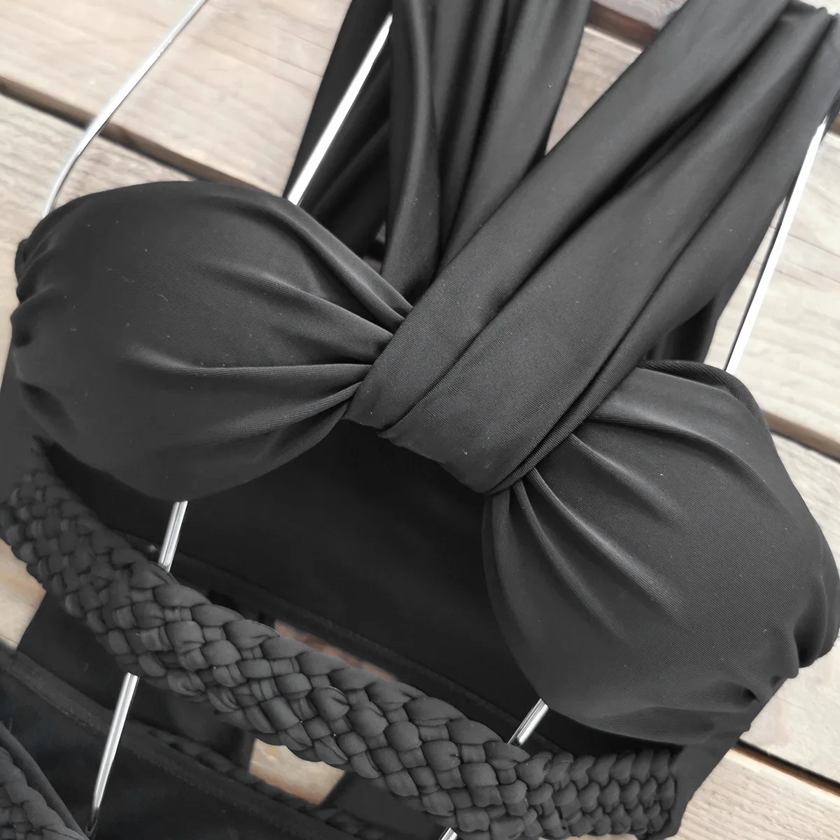 Solid Black Hollow Out Monokini main image 0