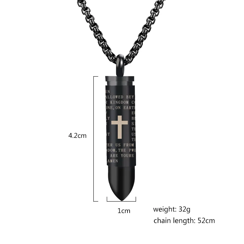 Gold Plated Hip Hop Necklace Unisex Titanium Steel Bullet-Shape Necklace Openable put Bone Ash or Perfume Family Necklace